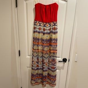 Strapless Red Colorful Dress with Slit Summer Cute Belt Loops